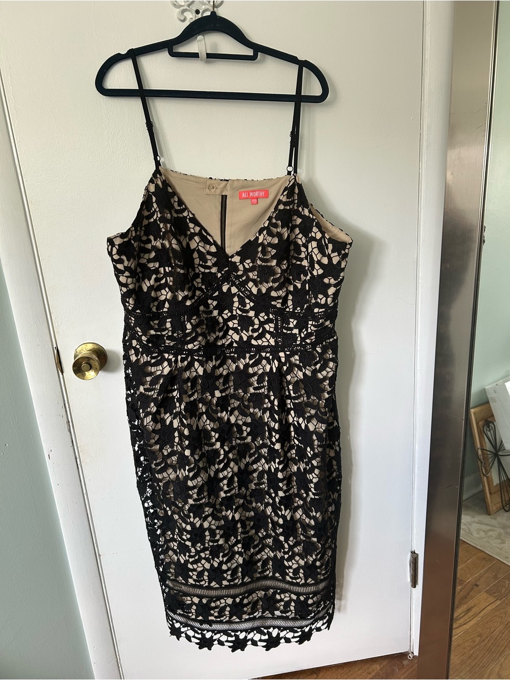 All Worthy Black Lace Overlay Midi Dress Size 24 W Nude lining